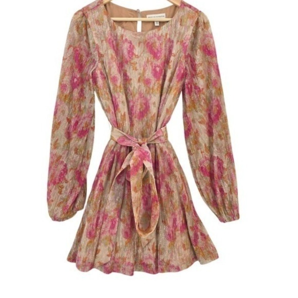 Dress the Population Womens L‎ Kirsi Metallic Floral Long Sleeve Mini Dress
